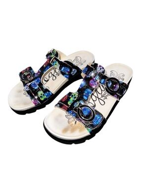 Alegria Vita Sugar Skull Chunky Platform Adjustable Comfort Slide Sandals Size 7